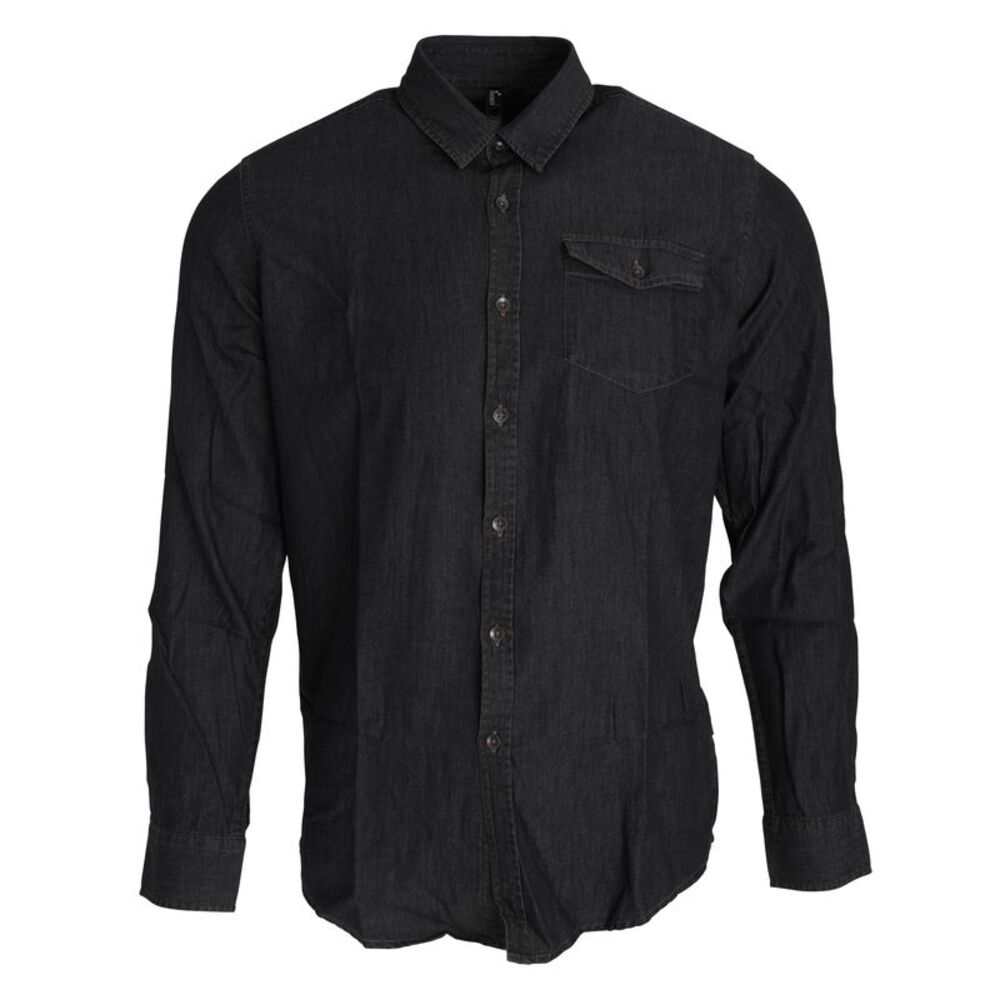 Premier Mens Jeans Stitch Long Sleeve Denim Shirt / Black Denim